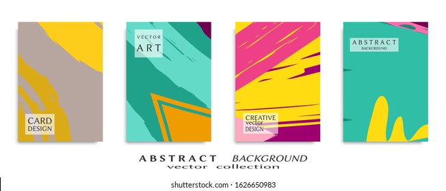 Abstract backgrouns set, grunge texture. Minimalistic art, brush strokes style. Design for card, brochure, banner idea, book cover, booklet print, flyer sheet a4. Collage page, web header template.