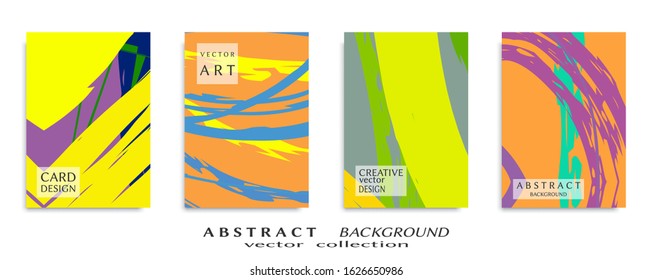 Abstract backgrouns set, grunge texture. Minimalistic art, brush strokes style. Design for card, brochure, banner idea, book cover, booklet print, flyer sheet a4. Collage page, web header template.