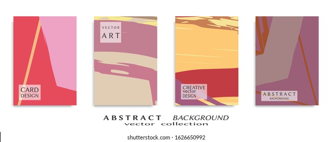 Abstract backgrouns set, grunge texture. Minimalistic art, brush strokes style. Design for card, brochure, banner idea, book cover, booklet print, flyer sheet a4. Collage page, web header template.