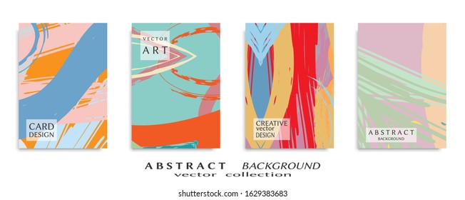 Abstract backgrouns set, grunge texture. Minimalistic art, brush strokes style. Design for card, brochure, banner idea, book cover, booklet print, flyer sheet a4. Collage page, web header template.