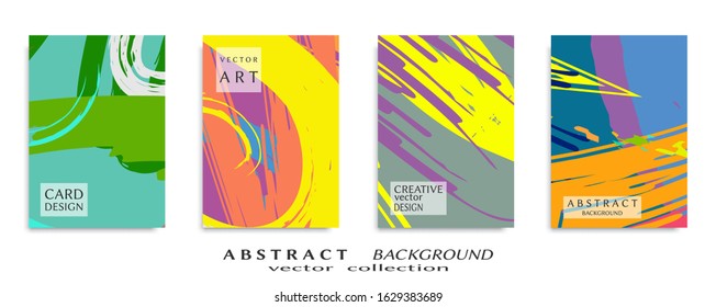 Abstract backgrouns set, grunge texture. Minimalistic art, brush strokes style. Design for card, brochure, banner idea, book cover, booklet print, flyer sheet a4. Collage page, web header template.