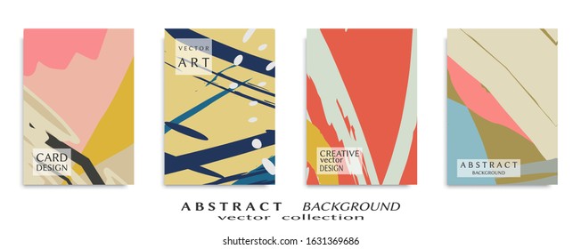 Abstract backgrouns set, grunge texture. Minimalistic art, brush strokes style. Design for card, brochure, banner idea, book cover, booklet print, flyer sheet a4. Collage page, web header template.
