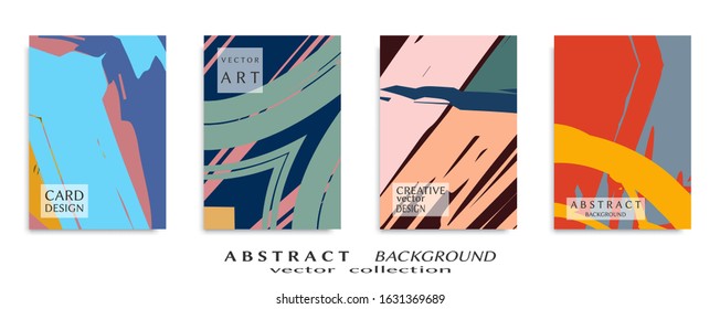 Abstract backgrouns set, grunge texture. Minimalistic art, brush strokes style. Design for card, brochure, banner idea, book cover, booklet print, flyer sheet a4. Collage page, web header template.