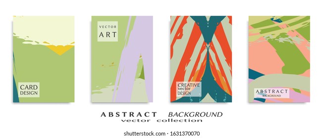 Abstract backgrouns set, grunge texture. Minimalistic art, brush strokes style. Design for card, brochure, banner idea, book cover, booklet print, flyer sheet a4. Collage page, web header template.
