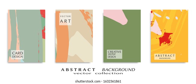 Abstract backgrouns set, grunge texture. Minimalistic art, brush strokes style. Design for card, brochure, banner idea, book cover, booklet print, flyer sheet a4. Collage page, web header template.