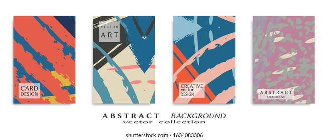Abstract backgrouns set, grunge texture. Minimalistic art, brush strokes style. Design for card, brochure, banner idea, book cover, booklet print, flyer sheet a4. Collage page, web header template.