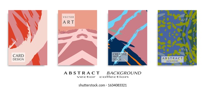 Abstract backgrouns set, grunge texture. Minimalistic art, brush strokes style. Design for card, brochure, banner idea, book cover, booklet print, flyer sheet a4. Collage page, web header template.