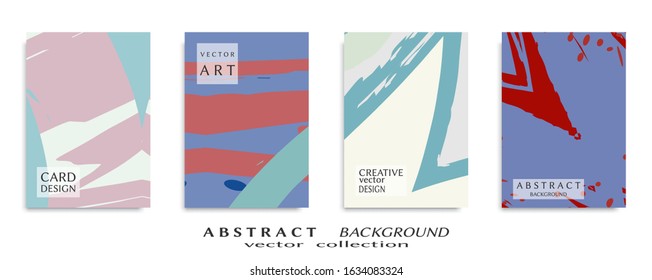 Abstract backgrouns set, grunge texture. Minimalistic art, brush strokes style. Design for card, brochure, banner idea, book cover, booklet print, flyer sheet a4. Collage page, web header template.