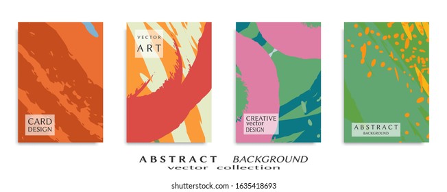 Abstract backgrouns set, grunge texture. Minimalistic art, brush strokes style. Design for card, brochure, banner idea, book cover, booklet print, flyer sheet a4. Collage page, web header template.