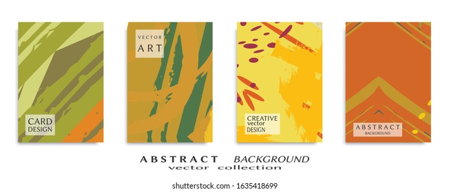 Abstract backgrouns set, grunge texture. Minimalistic art, brush strokes style. Design for card, brochure, banner idea, book cover, booklet print, flyer sheet a4. Collage page, web header template.