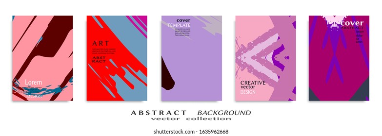 Abstract backgrouns set, grunge texture. Minimalistic art, brush strokes style. Design for card, brochure, banner idea, book cover, booklet print, flyer sheet a4. Collage page, web header template.