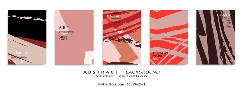 Abstract backgrouns set, grunge texture. Minimalistic art, brush strokes style. Design for card, brochure, banner idea, book cover, booklet print, flyer sheet a4. Collage page, web header template.