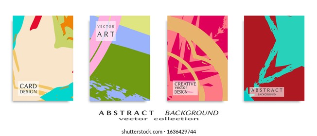 Abstract backgrouns set, grunge texture. Minimalistic art, brush strokes style. Design for card, brochure, banner idea, book cover, booklet print, flyer sheet a4. Collage page, web header template.