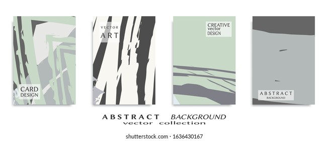 Abstract backgrouns set, grunge texture. Minimalistic art, brush strokes style. Design for card, brochure, banner idea, book cover, booklet print, flyer sheet a4. Collage page, web header template.