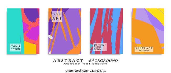 Abstract backgrouns set, grunge texture. Minimalistic art, brush strokes style. Design for card, brochure, banner idea, book cover, booklet print, flyer sheet a4. Collage page, web header template.