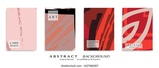 Abstract backgrouns set, grunge texture. Minimalistic art, brush strokes style. Design for card, brochure, banner idea, book cover, booklet print, flyer sheet a4. Collage page, web header template.