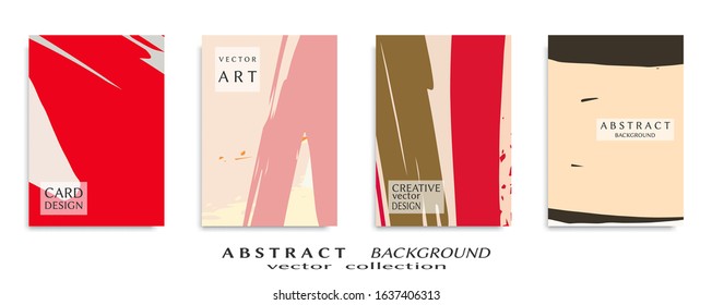 Abstract backgrouns set, grunge texture. Minimalistic art, brush strokes style. Design for card, brochure, banner idea, book cover, booklet print, flyer sheet a4. Collage page, web header template.
