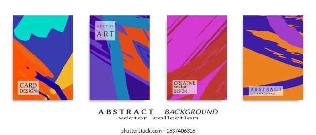 Abstract backgrouns set, grunge texture. Minimalistic art, brush strokes style. Design for card, brochure, banner idea, book cover, booklet print, flyer sheet a4. Collage page, web header template.
