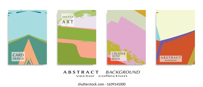 Abstract backgrouns set, grunge texture. Minimalistic art, brush strokes style. Design for card, brochure, banner idea, book cover, booklet print, flyer sheet a4. Collage page, web header template.