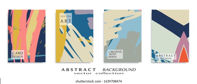 Abstract backgrouns set, grunge texture. Minimalistic art, brush strokes style. Design for card, brochure, banner idea, book cover, booklet print, flyer sheet a4. Collage page, web header template.