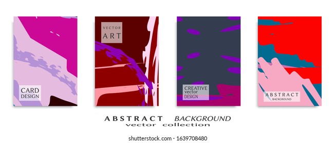 Abstract backgrouns set, grunge texture. Minimalistic art, brush strokes style. Design for card, brochure, banner idea, book cover, booklet print, flyer sheet a4. Collage page, web header template.