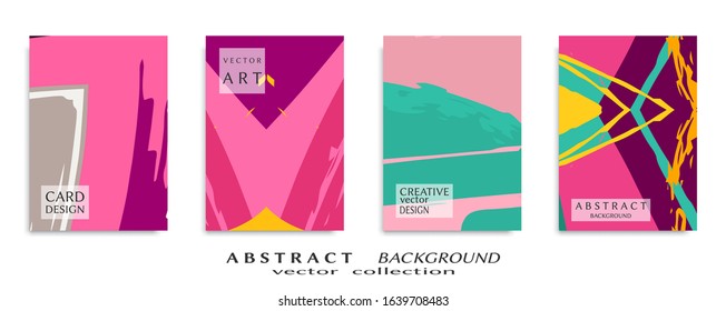 Abstract backgrouns set, grunge texture. Minimalistic art, brush strokes style. Design for card, brochure, banner idea, book cover, booklet print, flyer sheet a4. Collage page, web header template.