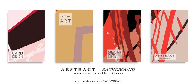 Abstract backgrouns set, grunge texture. Minimalistic art, brush strokes style. Design for card, brochure, banner idea, book cover, booklet print, flyer sheet a4. Collage page, web header template.
