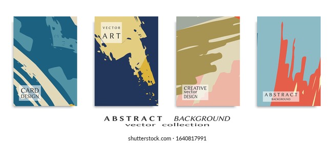Abstract backgrouns set, grunge texture. Minimalistic art, brush strokes style. Design for card, brochure, banner idea, book cover, booklet print, flyer sheet a4. Collage page, web header template.