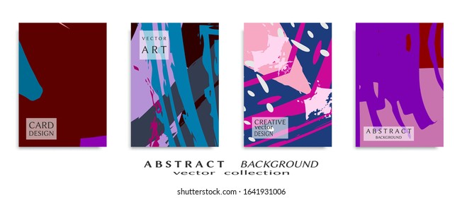 Abstract backgrouns set, grunge texture. Minimalistic art, brush strokes style. Design for card, brochure, banner idea, book cover, booklet print, flyer sheet a4. Collage page, web header template.