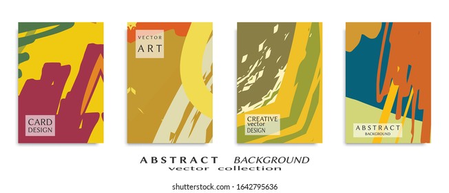 Abstract backgrouns set, grunge texture. Minimalistic art, brush strokes style. Design for card, brochure, banner idea, book cover, booklet print, flyer sheet a4. Collage page, web header template.