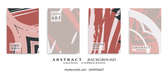 Abstract backgrouns set, grunge texture. Minimalistic art, brush strokes style. Design for card, brochure, banner idea, book cover, booklet print, flyer sheet a4. Collage page, web header template.