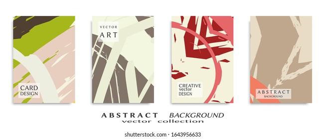 Abstract backgrouns set, grunge texture. Minimalistic art, brush strokes style. Design for card, brochure, banner idea, book cover, booklet print, flyer sheet a4. Collage page, web header template.
