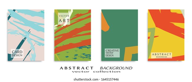 Abstract backgrouns set, grunge texture. Minimalistic art, brush strokes style. Design for card, brochure, banner idea, book cover, booklet print, flyer sheet a4. Collage page, web header template.
