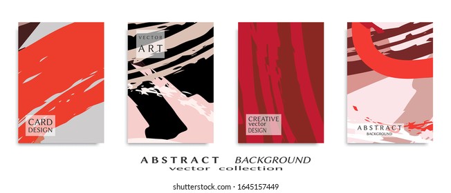 Abstract backgrouns set, grunge texture. Minimalistic art, brush strokes style. Design for card, brochure, banner idea, book cover, booklet print, flyer sheet a4. Collage page, web header template.
