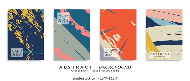 Abstract backgrouns set, grunge texture. Minimalistic art, brush strokes style. Design for card, brochure, banner idea, book cover, booklet print, flyer sheet a4. Collage page, web header template.