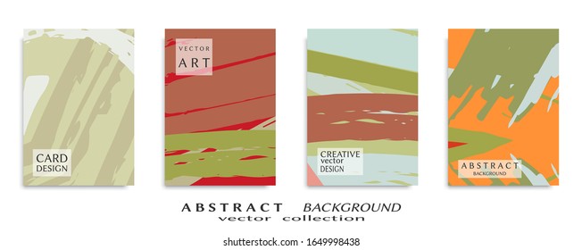 Abstract backgrouns set, grunge texture. Minimalistic art, brush strokes style. Design for card, brochure, banner idea, book cover, booklet print, flyer sheet a4. Collage page, web header template.