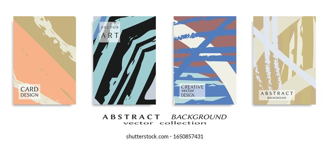Abstract backgrouns set, grunge texture. Minimalistic art, brush strokes style. Design for card, brochure, banner idea, book cover, booklet print, flyer sheet a4. Collage page, web header template.