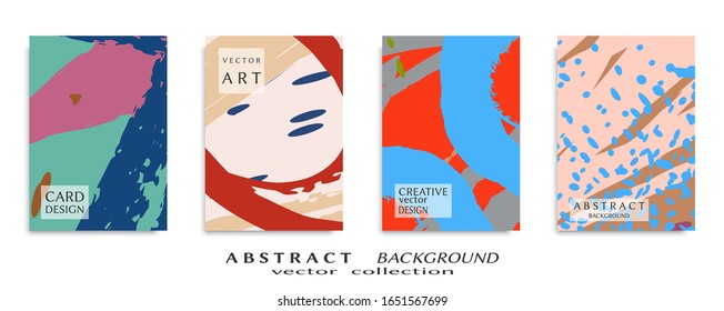 Abstract backgrouns set, grunge texture. Minimalistic art, brush strokes style. Design for card, brochure, banner idea, book cover, booklet print, flyer sheet a4. Collage page, web header template.