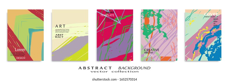 Abstract backgrouns set, grunge texture. Minimalistic art, brush strokes style. Design for card, brochure, banner idea, book cover, booklet print, flyer sheet a4. Collage page, web header template.