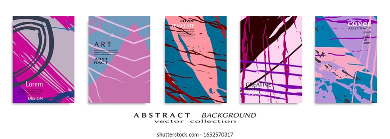 Abstract backgrouns set, grunge texture. Minimalistic art, brush strokes style. Design for card, brochure, banner idea, book cover, booklet print, flyer sheet a4. Collage page, web header template.