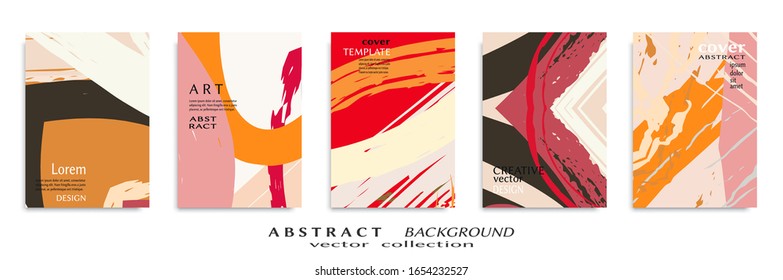 Abstract backgrouns set, grunge texture. Minimalistic art, brush strokes style. Design for card, brochure, banner idea, book cover, booklet print, flyer sheet a4. Collage page, web header template.