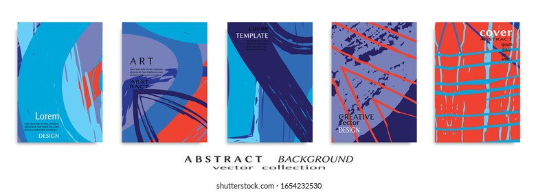 Abstract backgrouns set, grunge texture. Minimalistic art, brush strokes style. Design for card, brochure, banner idea, book cover, booklet print, flyer sheet a4. Collage page, web header template.