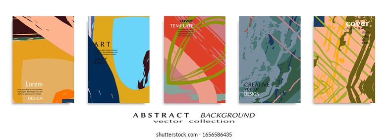 Abstract backgrouns set, grunge texture. Minimalistic art, brush strokes style. Design for card, brochure, banner idea, book cover, booklet print, flyer sheet a4. Collage page, web header template.