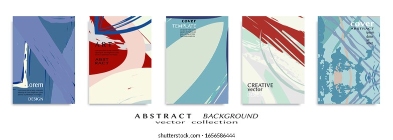 Abstract backgrouns set, grunge texture. Minimalistic art, brush strokes style. Design for card, brochure, banner idea, book cover, booklet print, flyer sheet a4. Collage page, web header template.