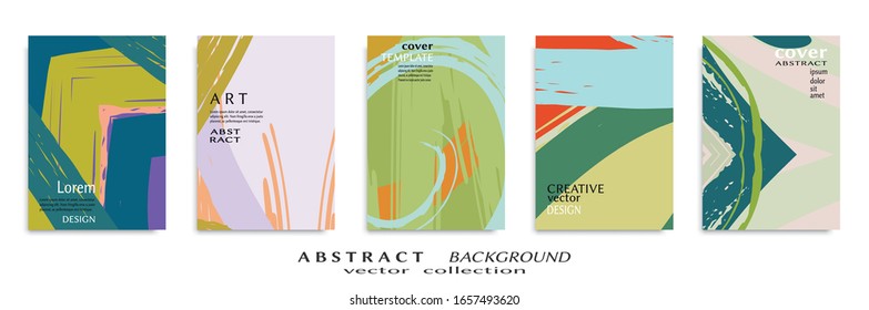 Abstract backgrouns set, grunge texture. Minimalistic art, brush strokes style. Design for card, brochure, banner idea, book cover, booklet print, flyer sheet a4. Collage page, web header template.