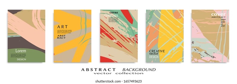 Abstract backgrouns set, grunge texture. Minimalistic art, brush strokes style. Design for card, brochure, banner idea, book cover, booklet print, flyer sheet a4. Collage page, web header template.