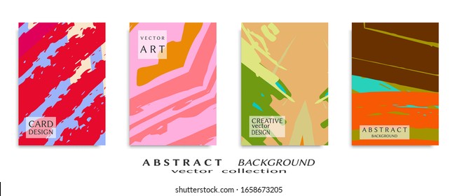 Abstract backgrouns set, grunge texture. Minimalistic art, brush strokes style. Design for card, brochure, banner idea, book cover, booklet print, flyer sheet a4. Collage page, web header template.