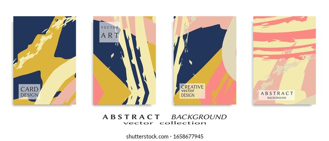 Abstract backgrouns set, grunge texture. Minimalistic art, brush strokes style. Design for card, brochure, banner idea, book cover, booklet print, flyer sheet a4. Collage page, web header template.