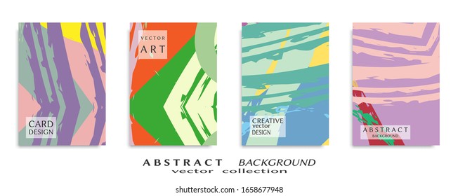 Abstract backgrouns set, grunge texture. Minimalistic art, brush strokes style. Design for card, brochure, banner idea, book cover, booklet print, flyer sheet a4. Collage page, web header template.