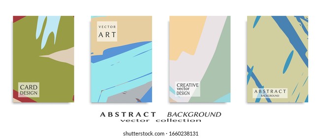 Abstract backgrouns set, grunge texture. Minimalistic art, brush strokes style. Design for card, brochure, banner idea, book cover, booklet print, flyer sheet a4. Collage page, web header template.